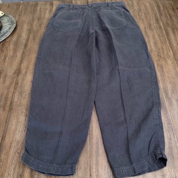 Poetry Trousers Linen Cropped Tapered Women’s 10 Lagenlook Charcoal Beach Costal - Picture 3 of 10